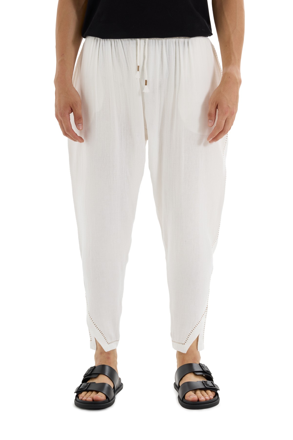 White Crochet Detailed Trousers