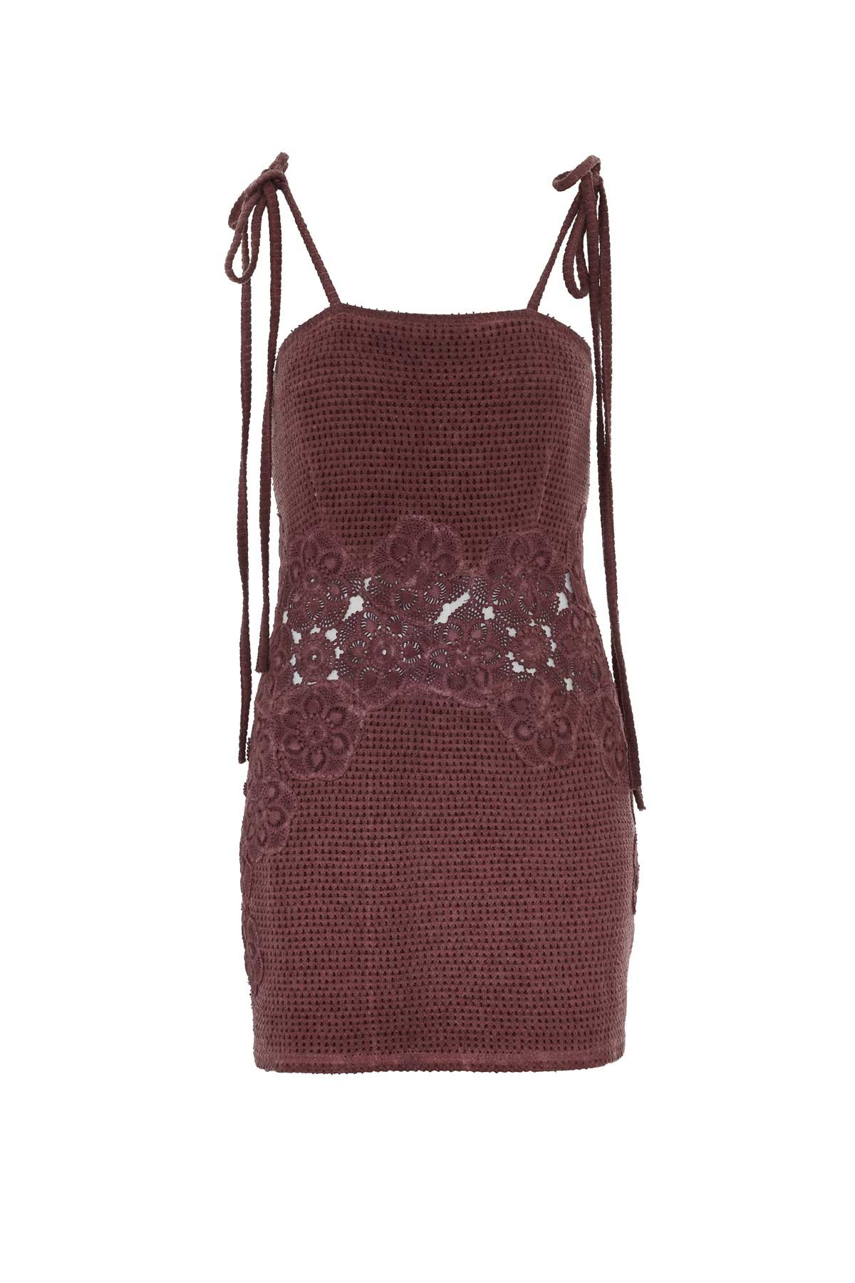 Merlot Muse Dantel Detaylı Örme Mini Elbise
