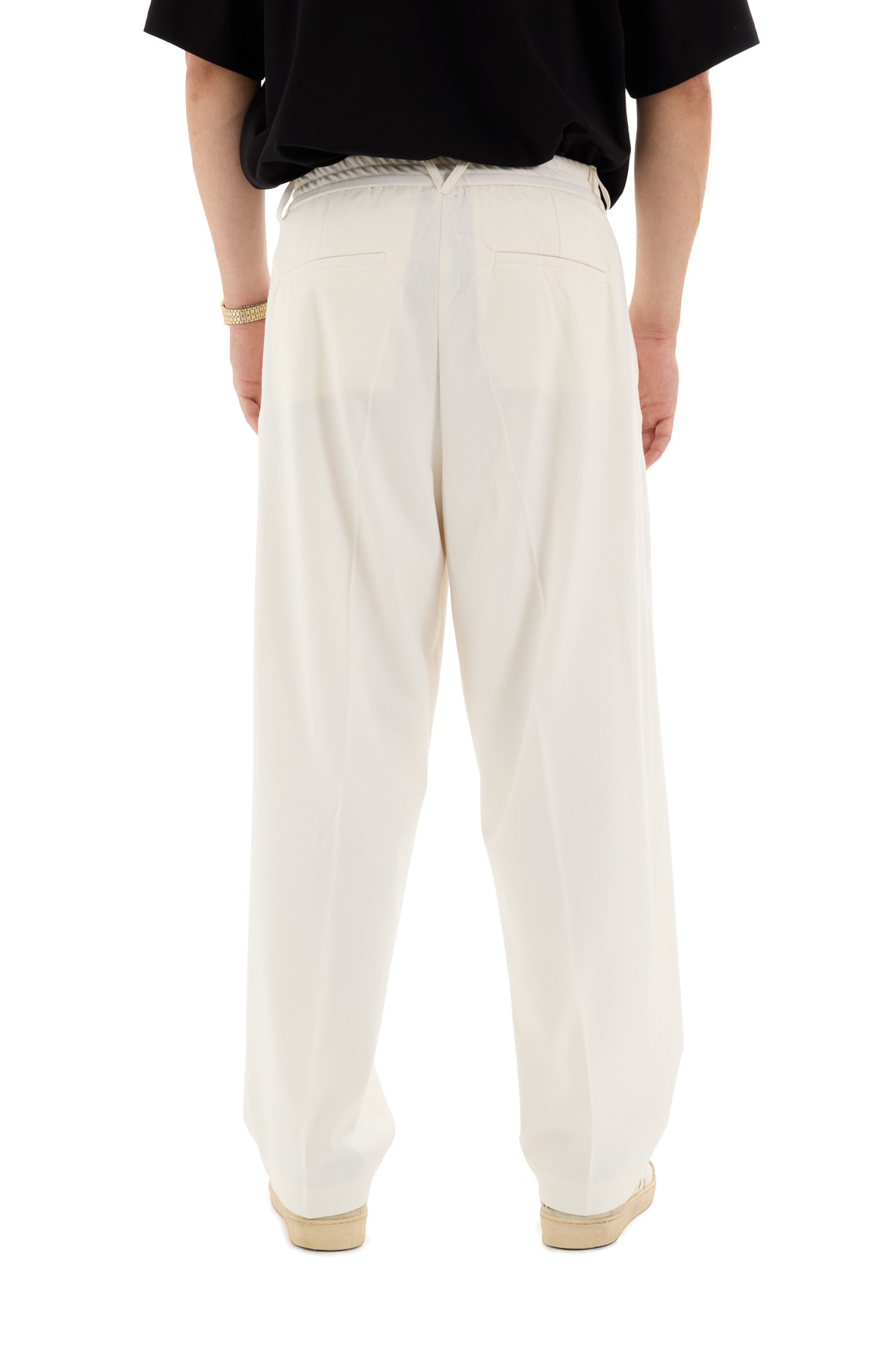 Ecru Pleated Woven Trousers