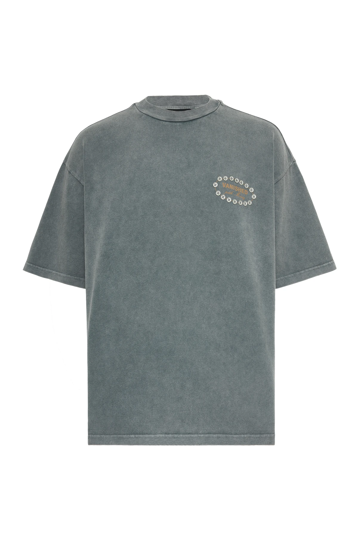 Vanished Düğme Detaylı Antrasit Yıkamalı T-Shirt Antrasit