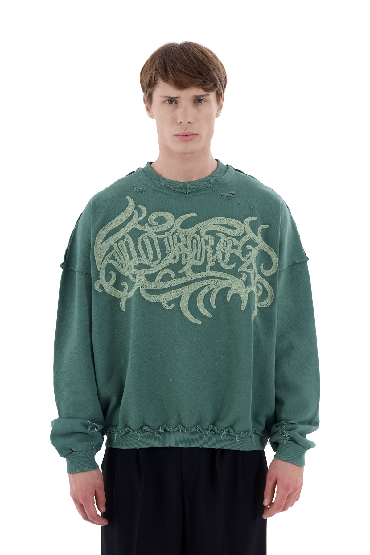 Green Washed Embroidered Sweatshirt