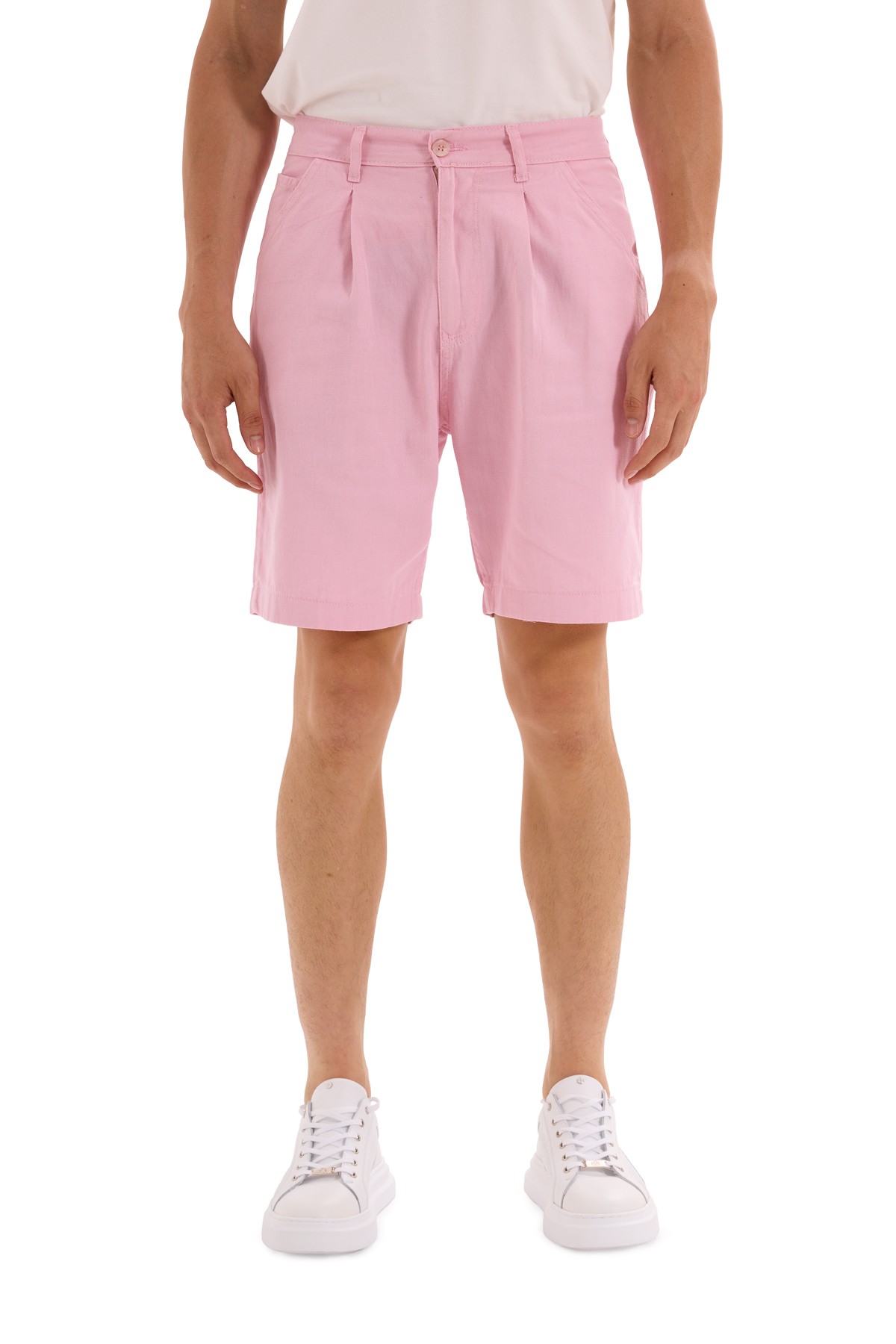 Pink Pleated Woven Shorts