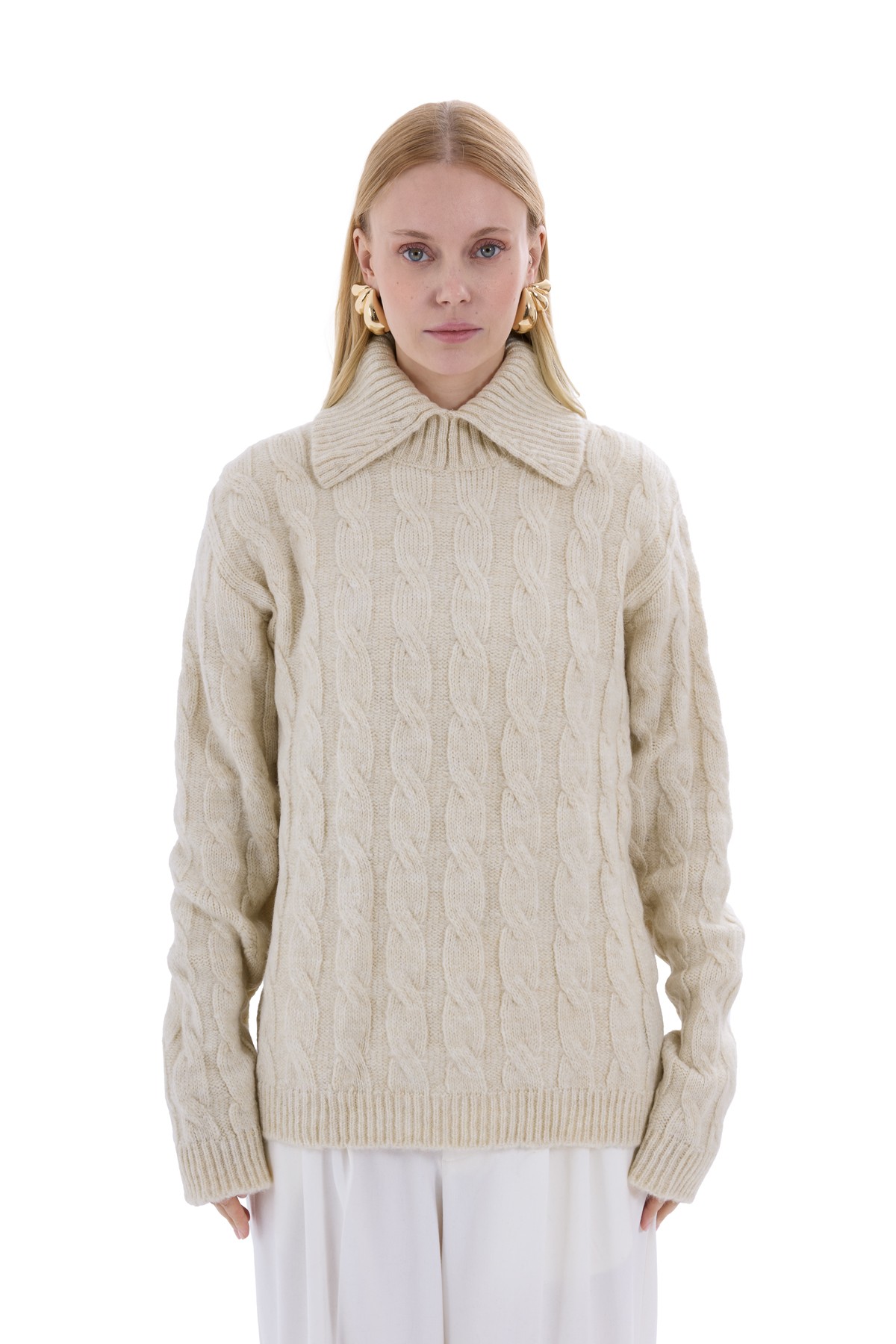 Cream Knit Textured Knitwear