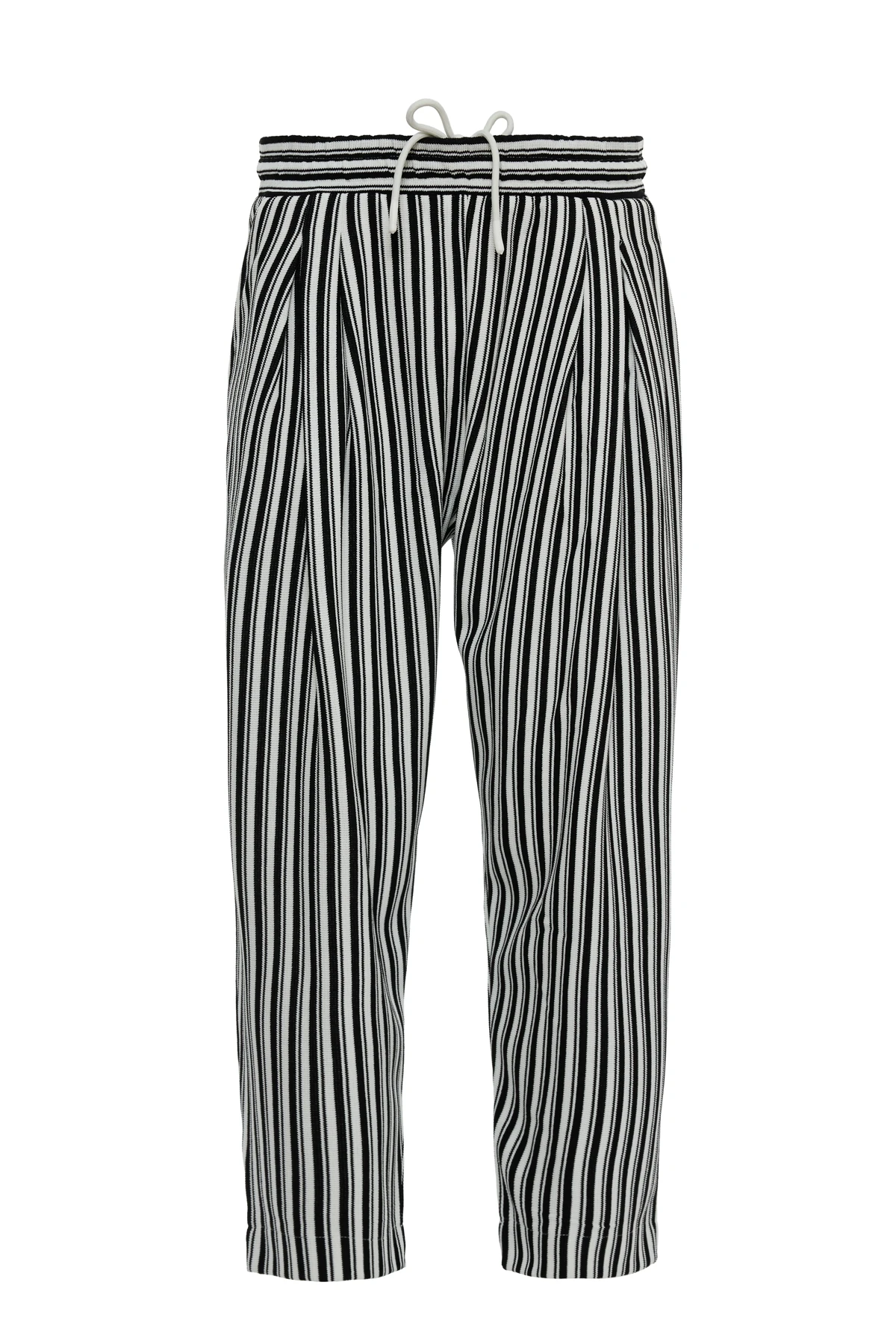Ecru Double Pleated Striped Trousers