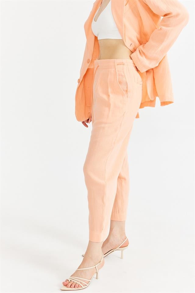 Peach Pink Muslin Pleated Trousers K