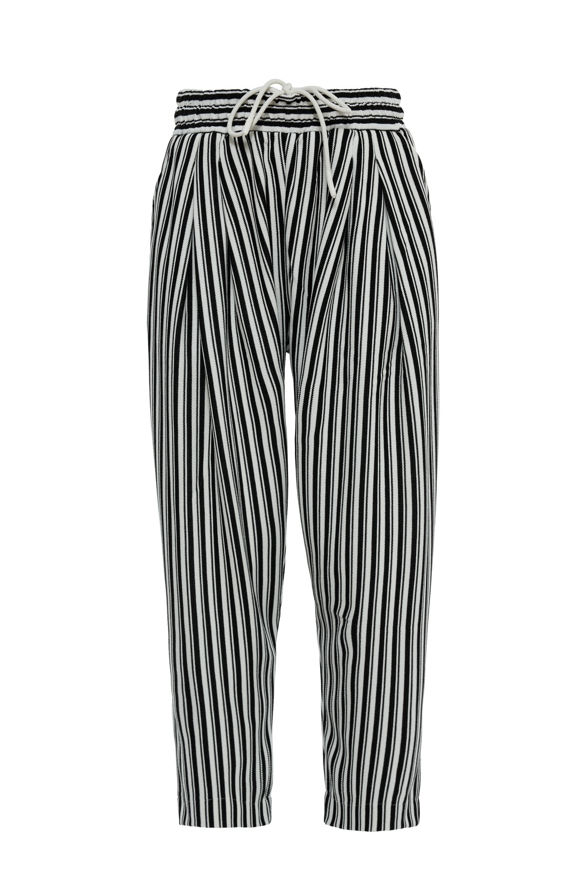 Ecru Double Pleated Striped Trousers K