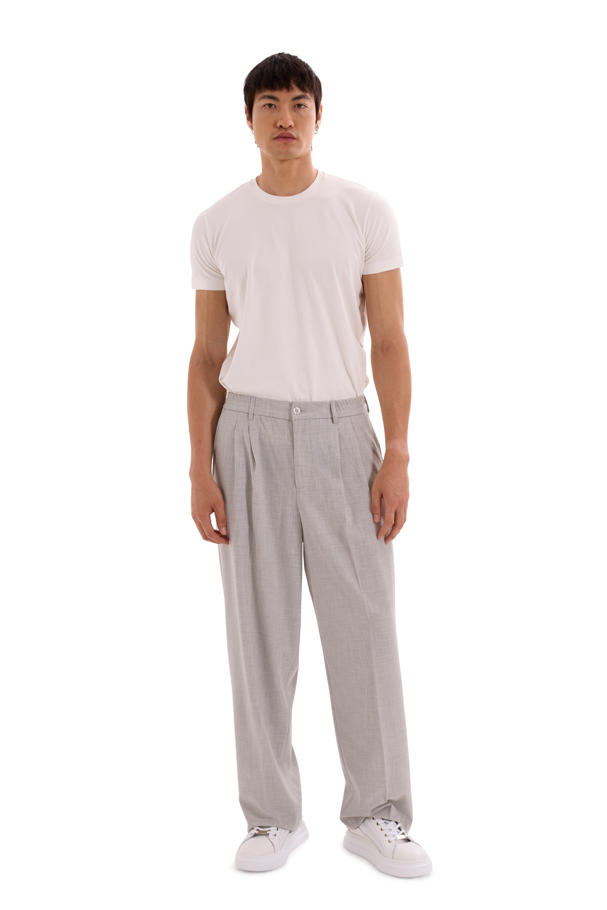 Gray Pleated Woven Trousers