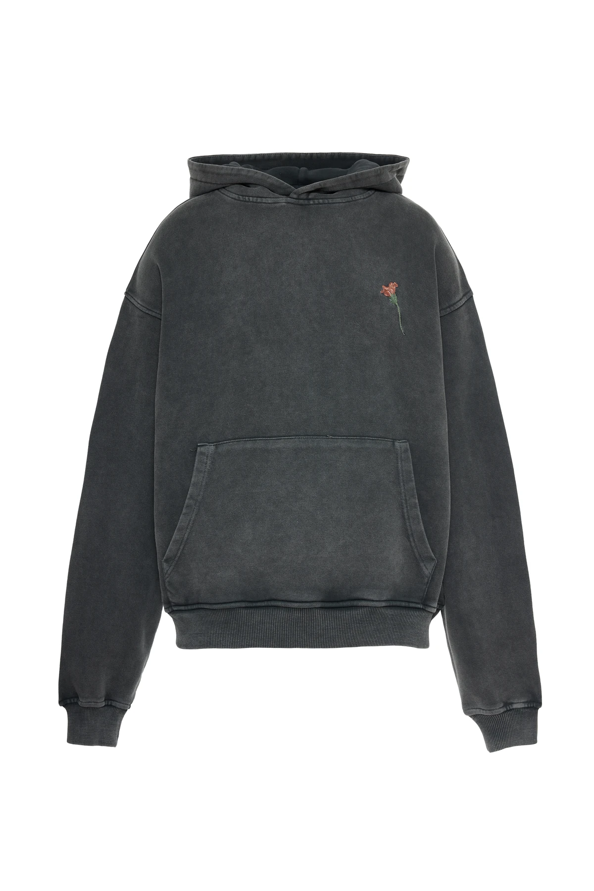 Bloom From Roots Anthrachite Wash Nakış Detaylı Hoodie Antrasit