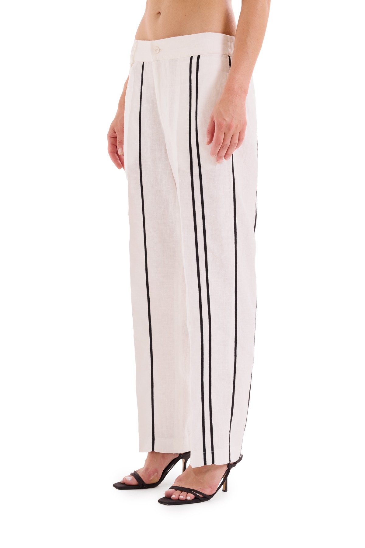 Coastal 100% Linen Stripe Detailed Trousers