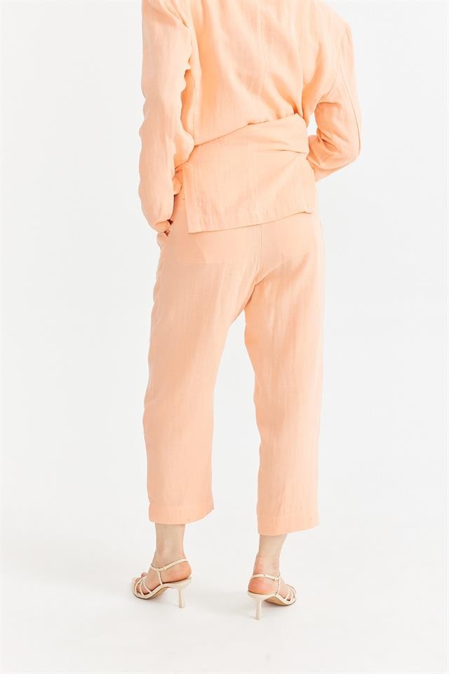 Peach Pink Muslin Pleated Trousers K