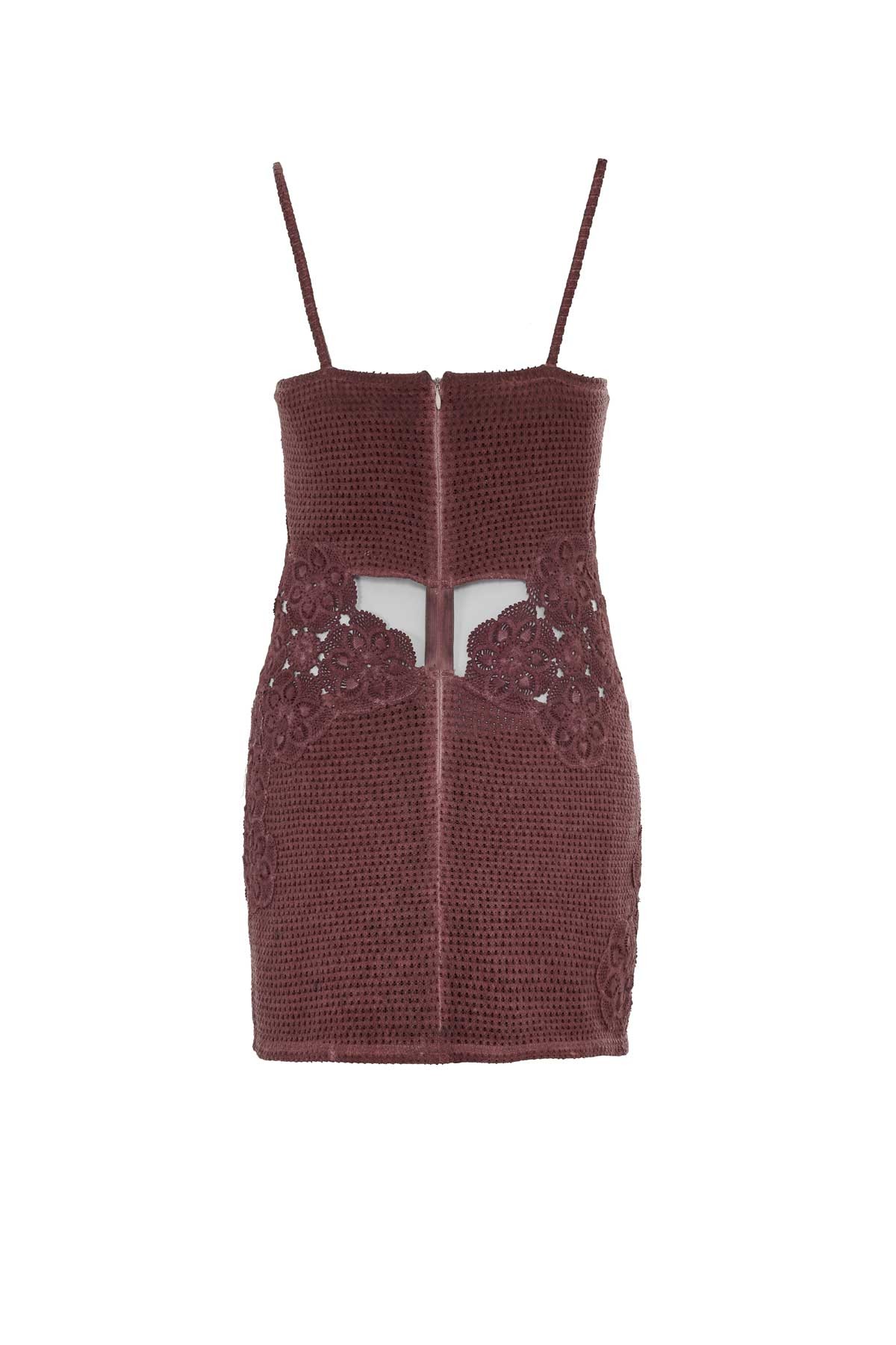 Merlot Muse Dantel Detaylı Örme Mini Elbise