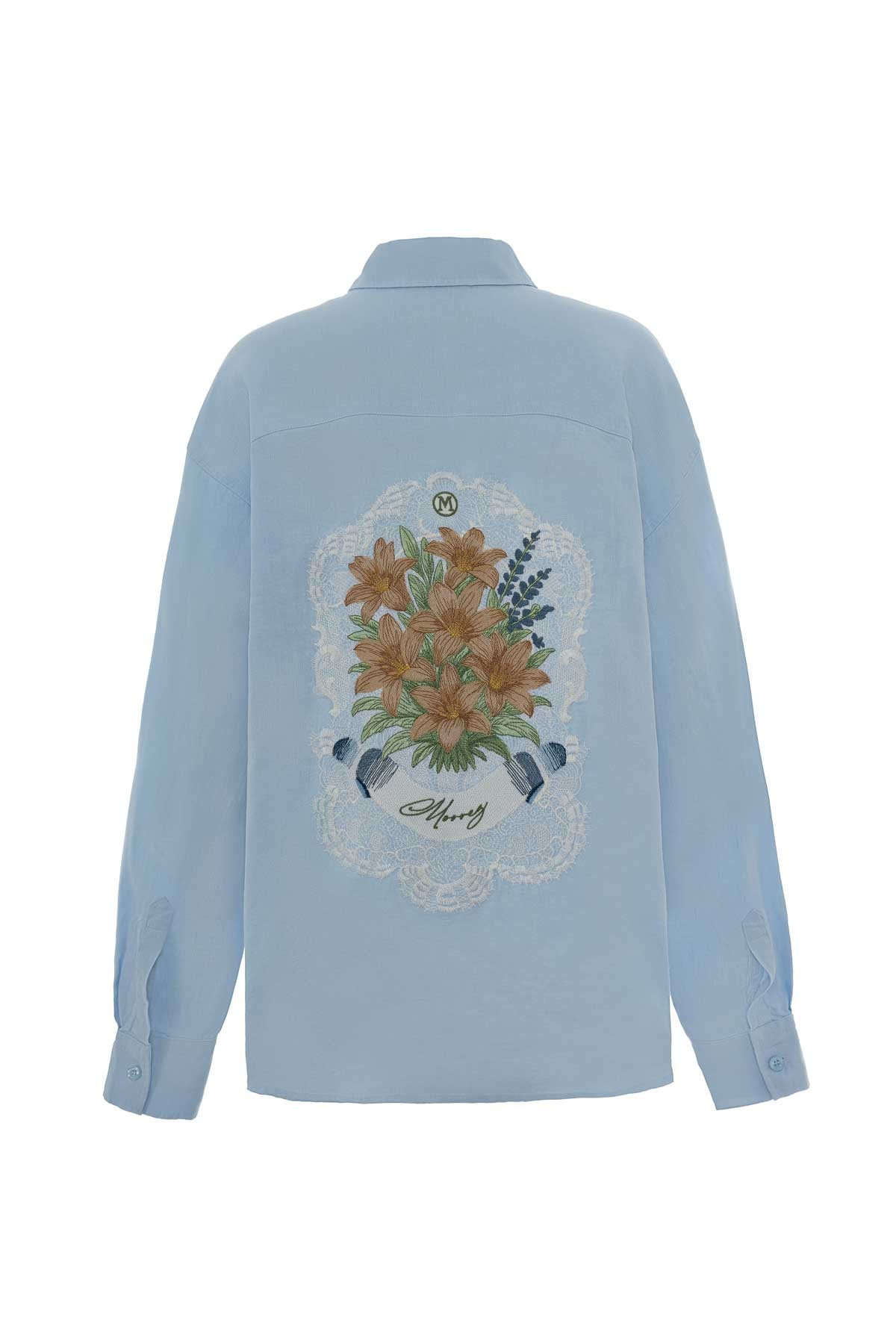 Verdure Lace 100% Linen Shirt with Back Embroidery K
