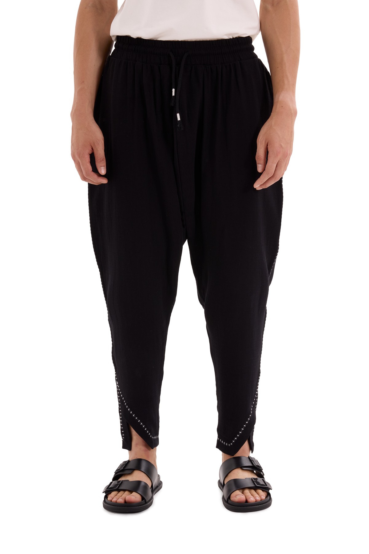 Black Crochet Detailed Trousers