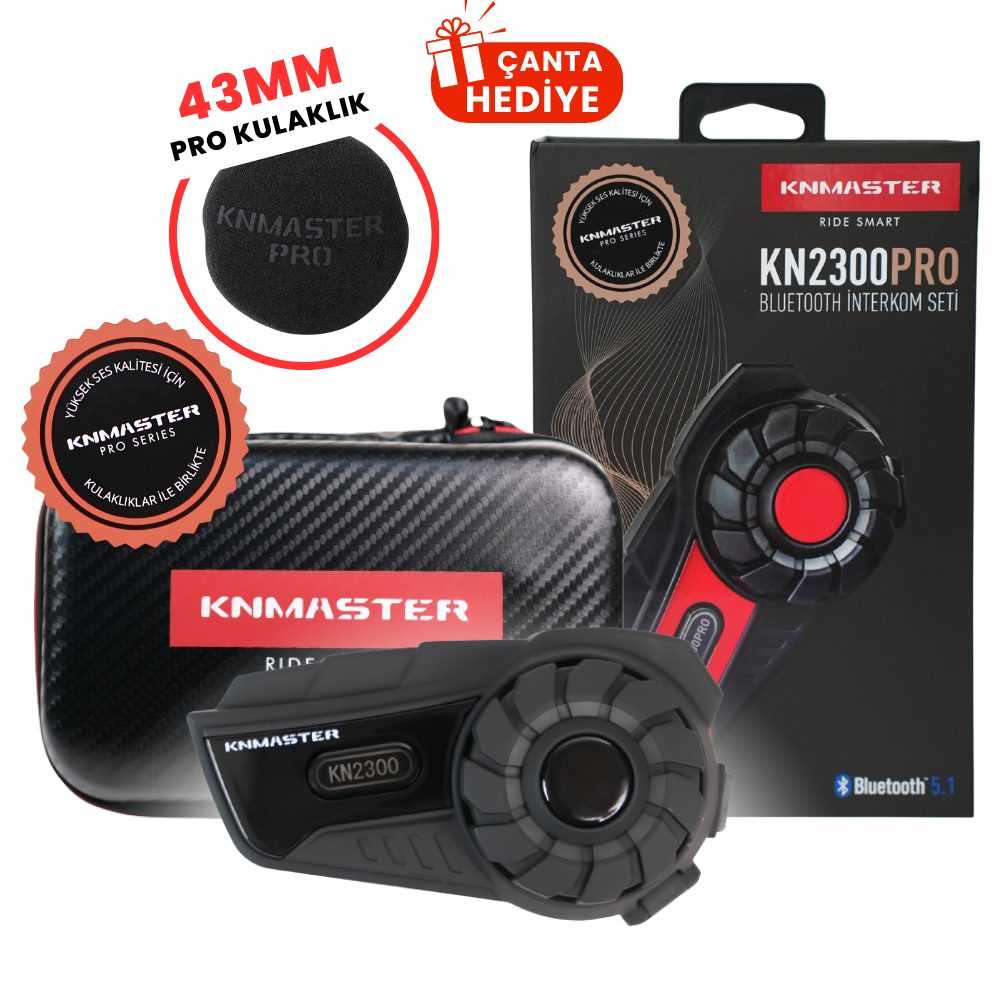 Knmaster KN2300PRO Motosiklet Kask İnterkom Bluetooth Intercom Kulaklık Seti SİYAH