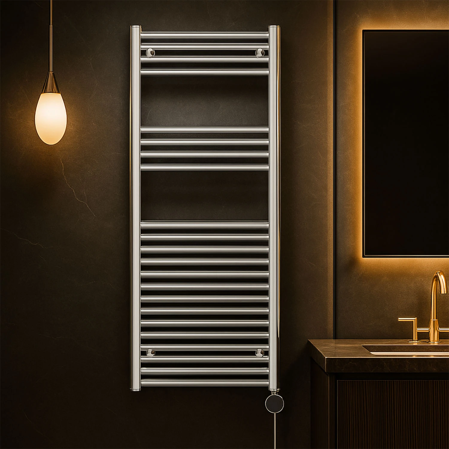 1200x500mm 500W Alya Krom Çok Borulu Elektrikli Havlupan - Oda Termostatlı