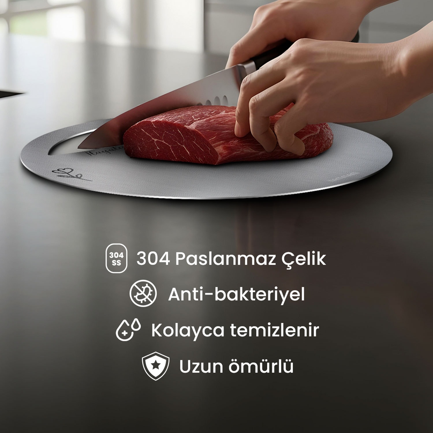 Paslanmaz Çelik Sunum Tabağı 3'Lü Set %100 Hijyenik Orjinal 304 Kalite