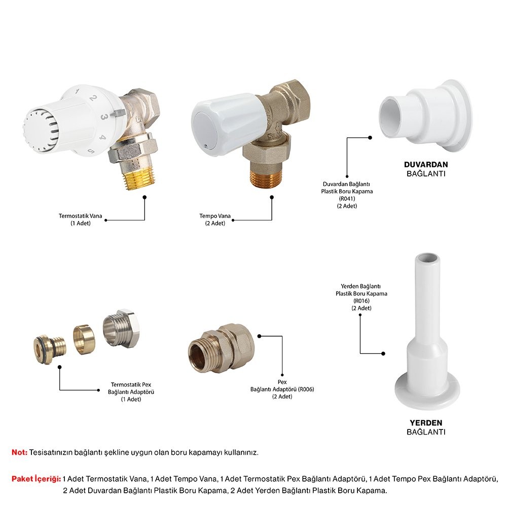 Termostatik Köşe Beyaz Vana Paketi (PPRC Uyum Radyatör)