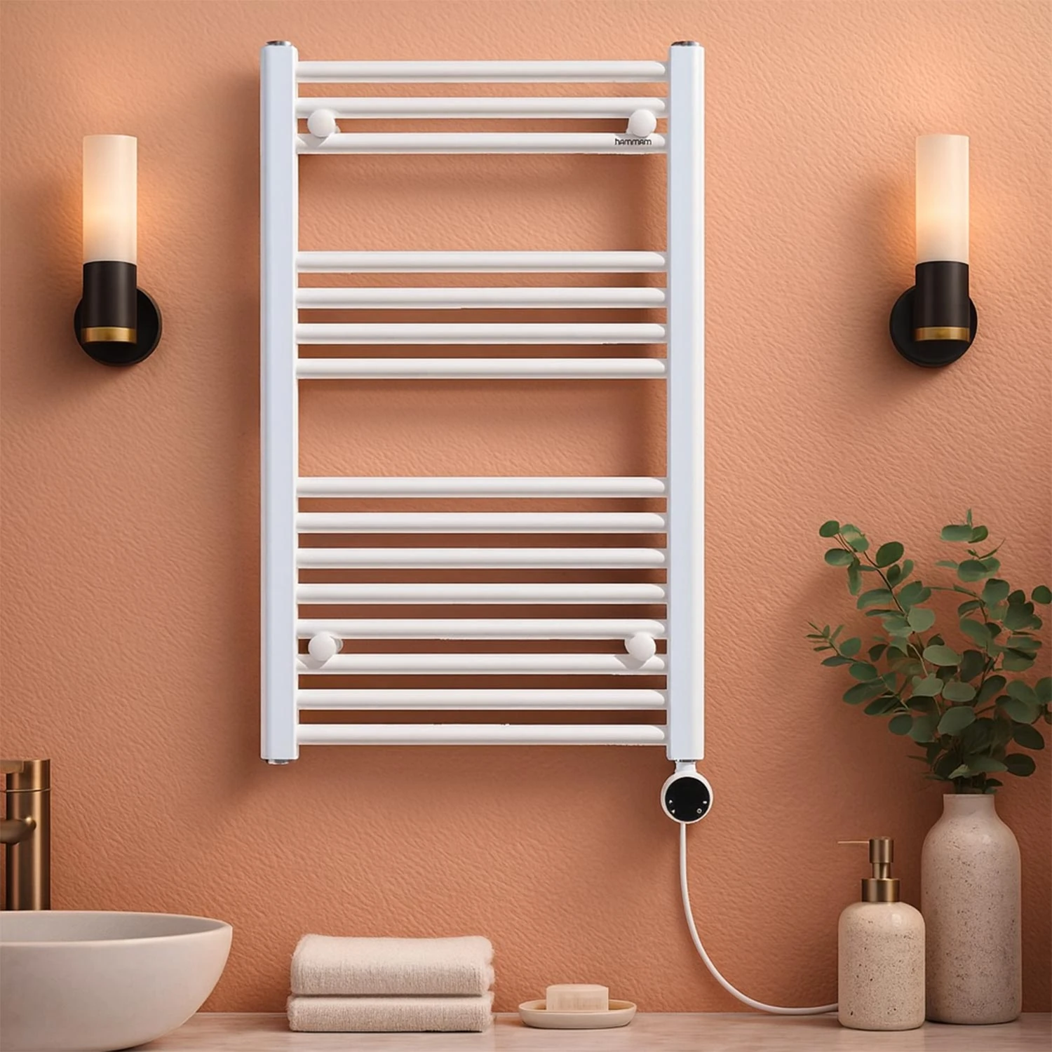 800x500mm Alya Beyaz Çok Borulu Elektrikli Havlupan