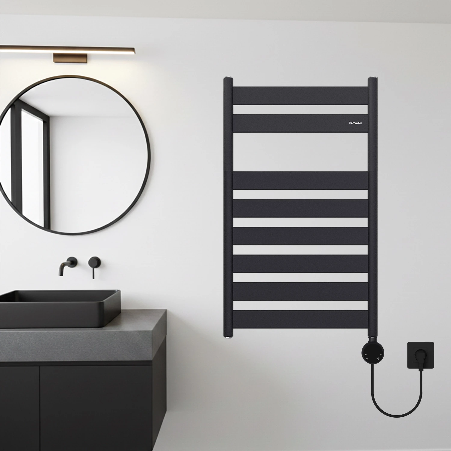 800x500mm 300W Elektrikli Karbon Çelik Havlupan Silk Patern Black Lara