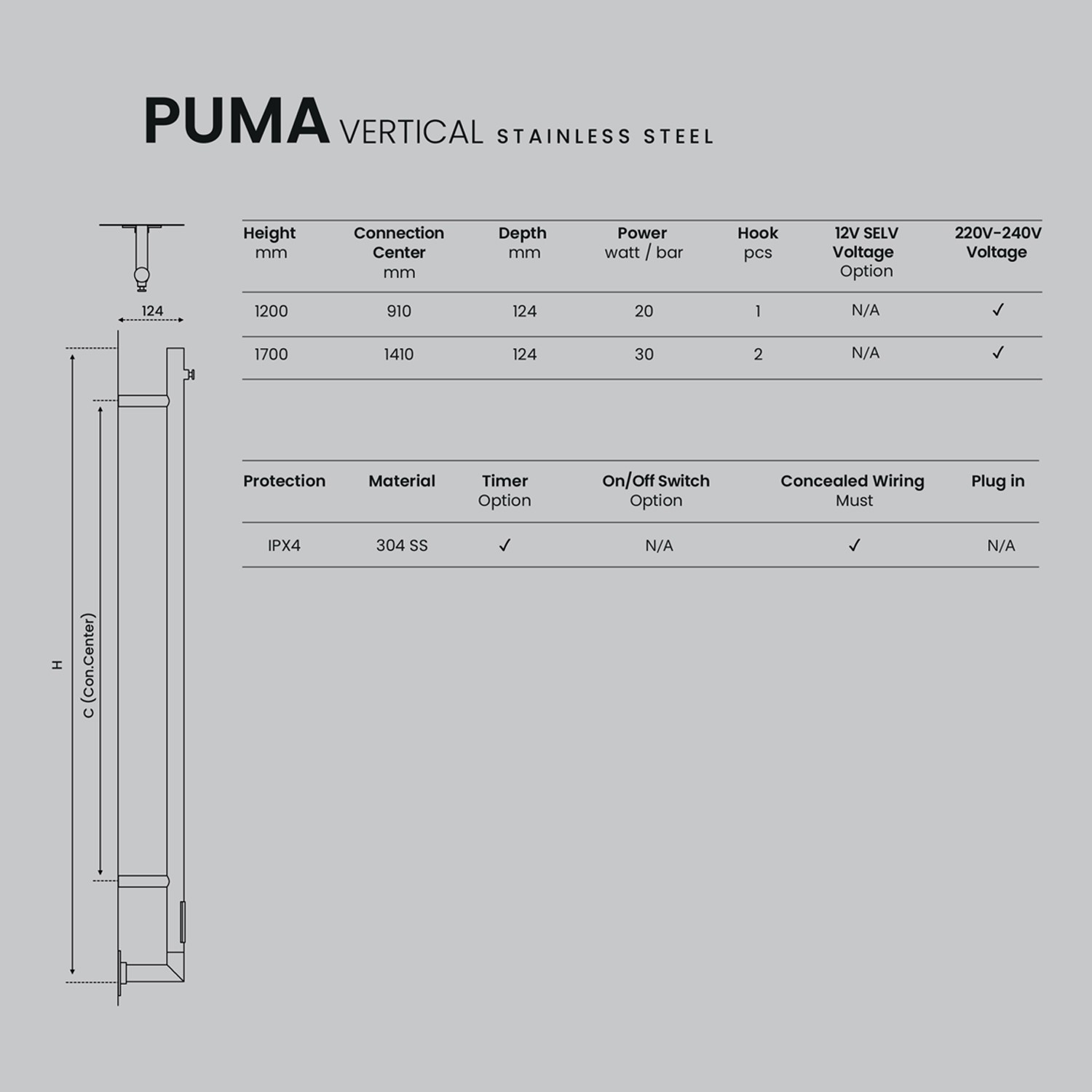 Puma Dikey Elektrikli Havlupak Fırça Gold Altın