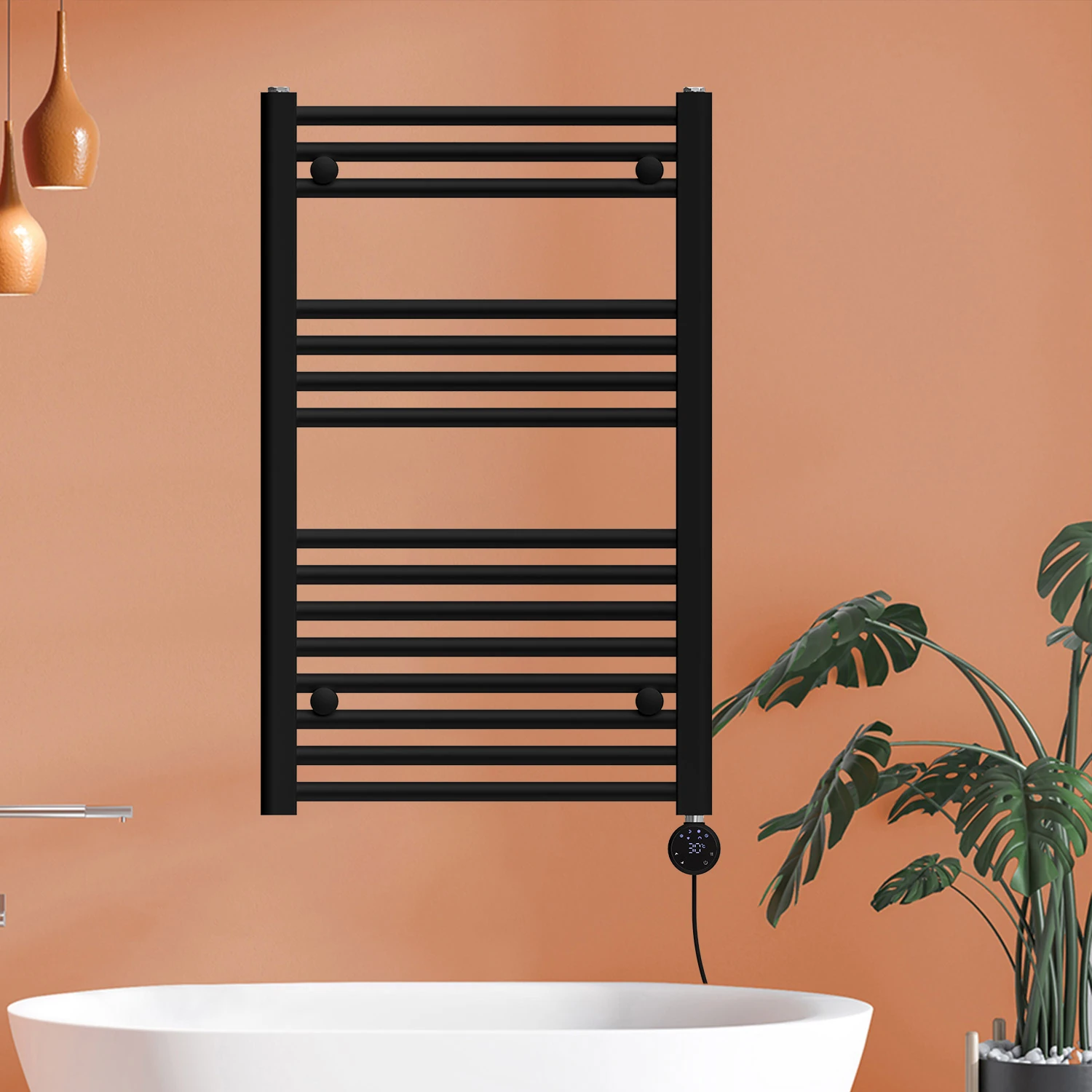 800x500mm 300W Alya Elektrikli Karbon Çelik Havlupan Silk Patern Black Alya