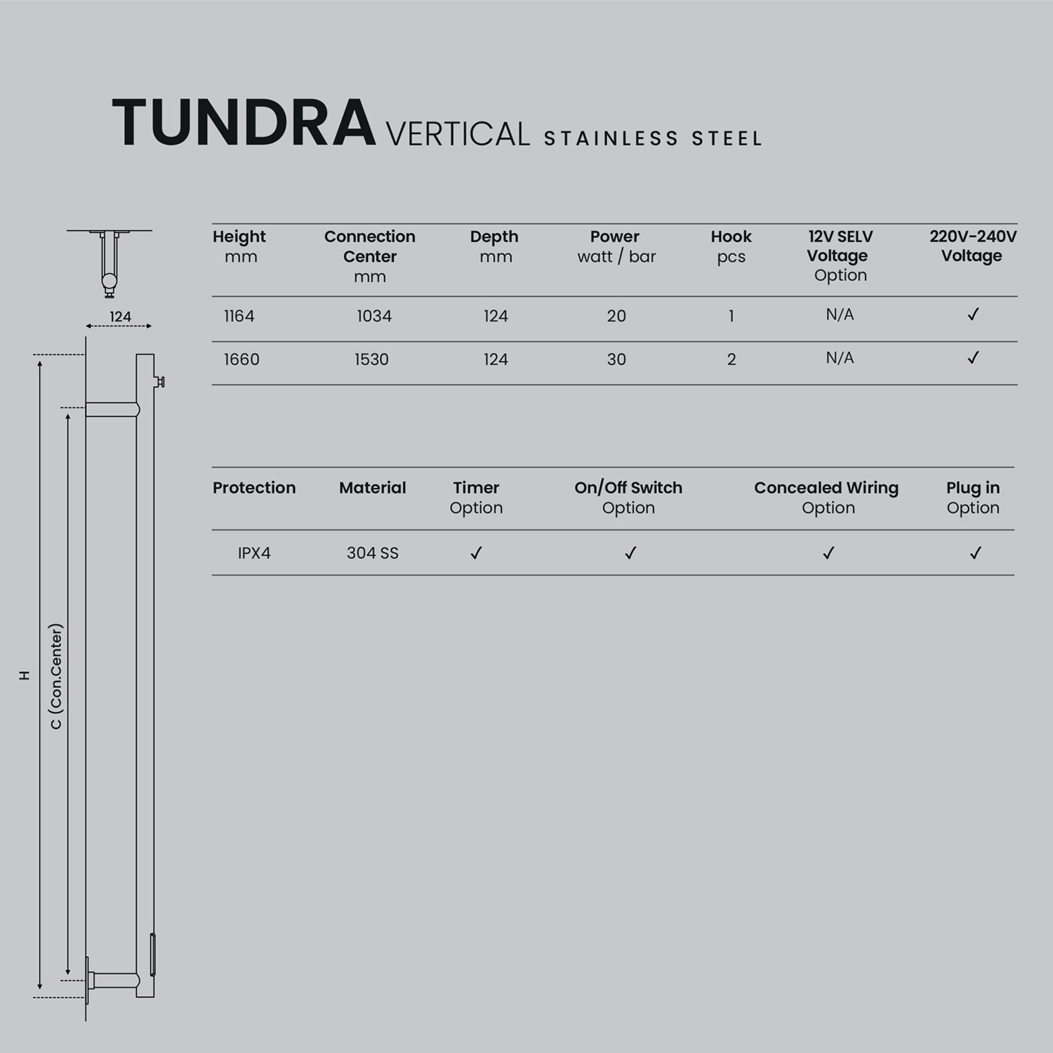 Tundra Dikey Elektrikli Havlupak Parlak Gold Altın