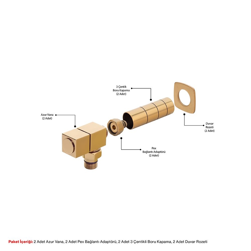 Azur Köşe Parlak Brass Altın Vana Paketi