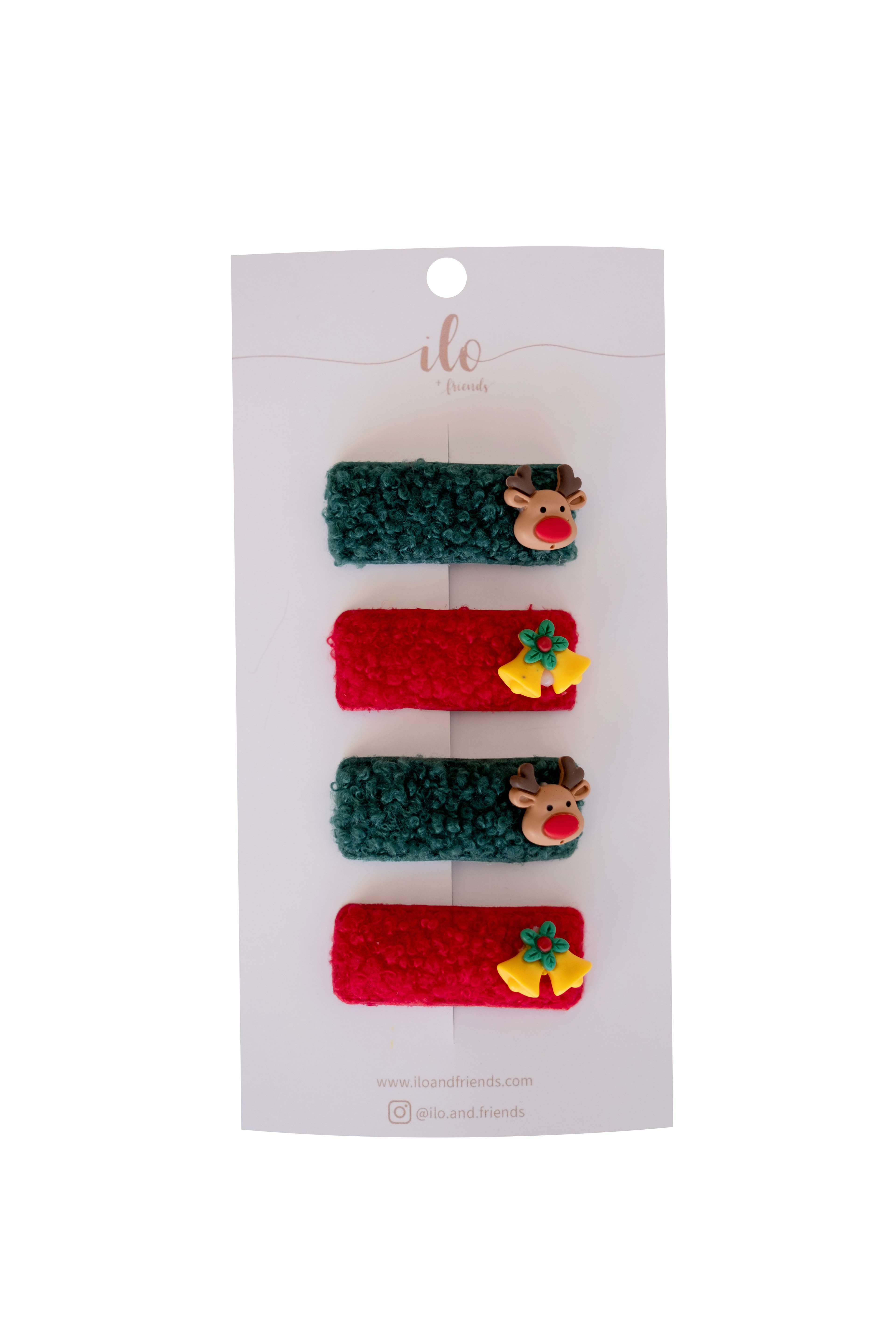 Deer Hairclips Set in Red and Green