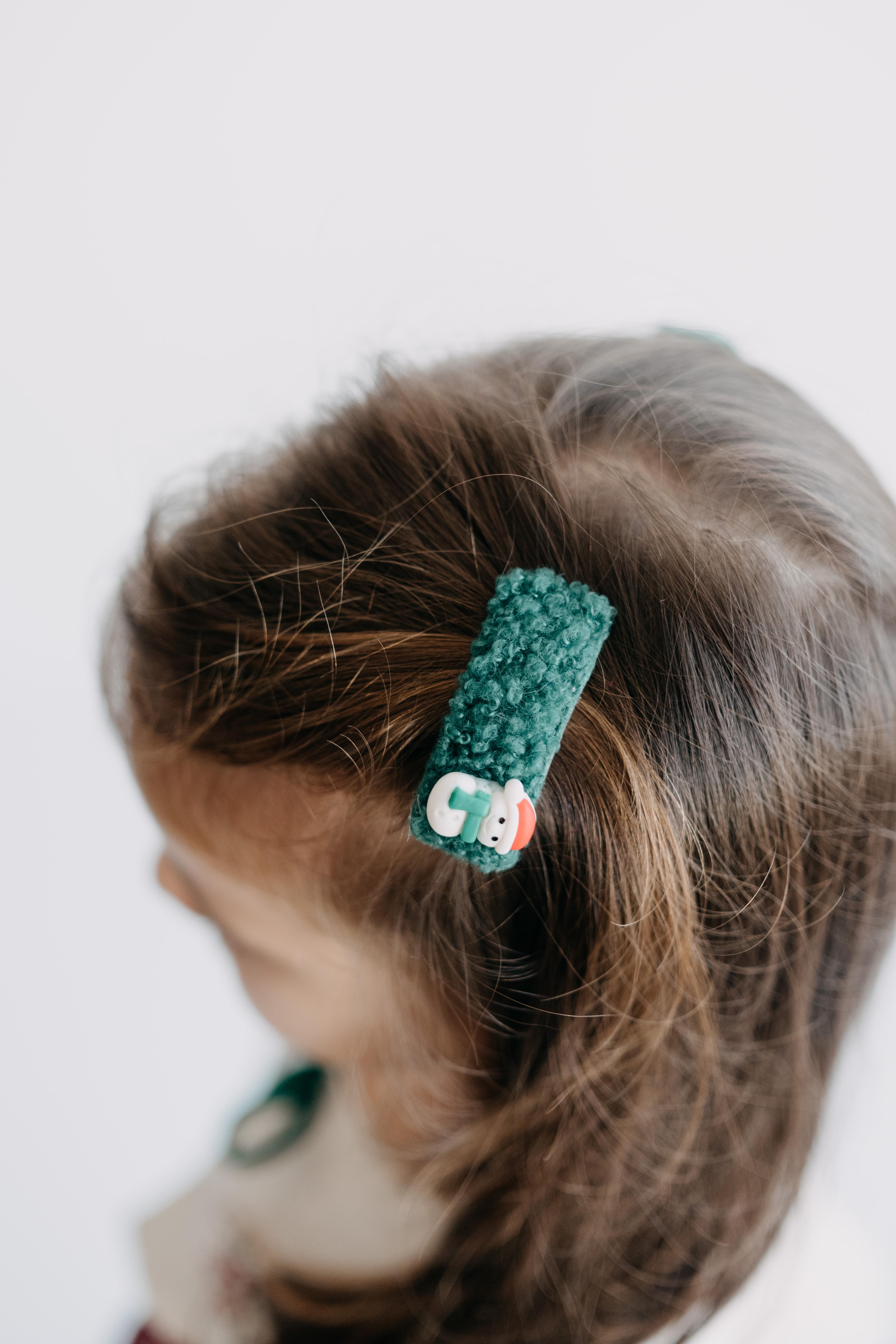 Snowman in Green Hairclips Set