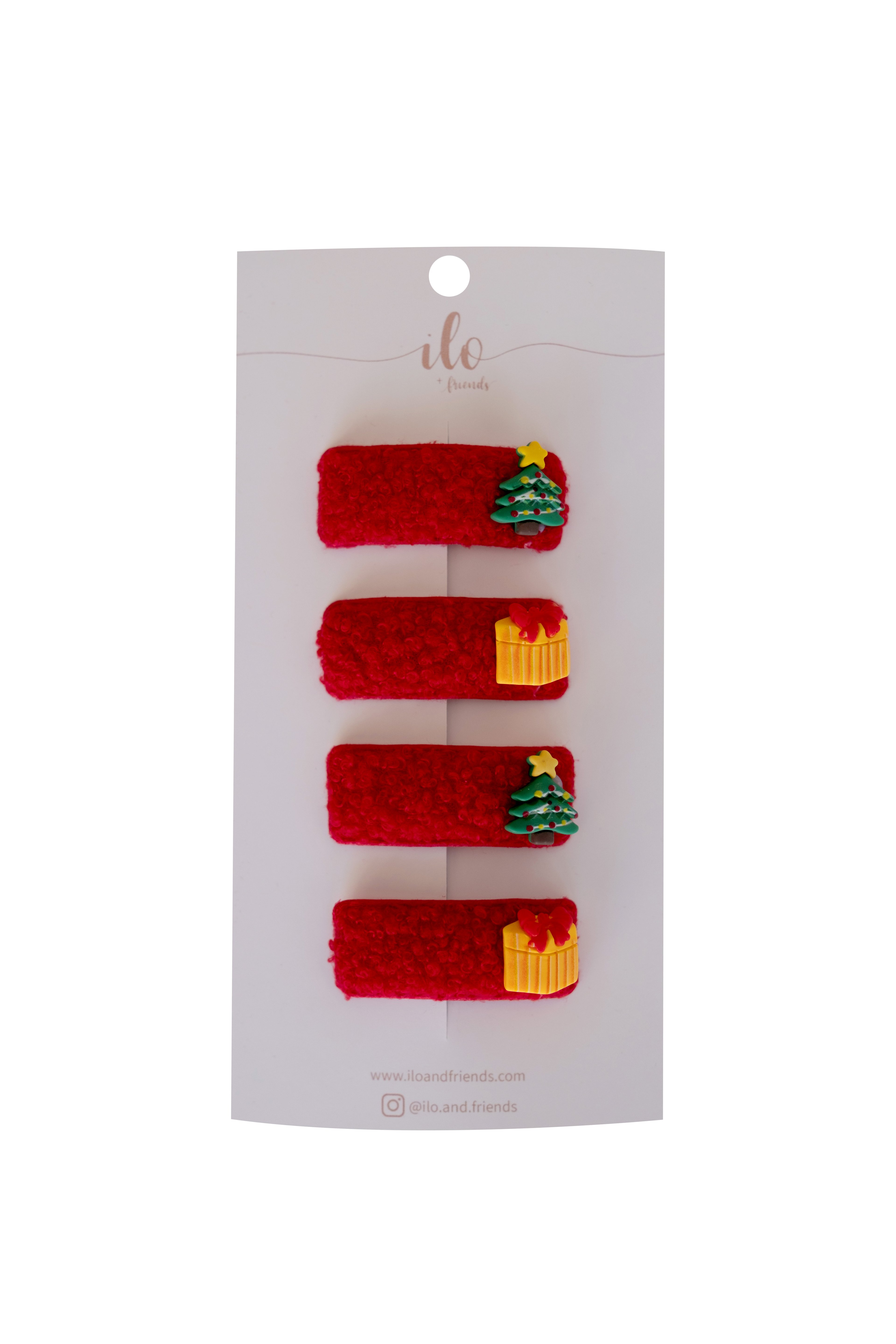 Christmas Tree Hairclips Set in Red