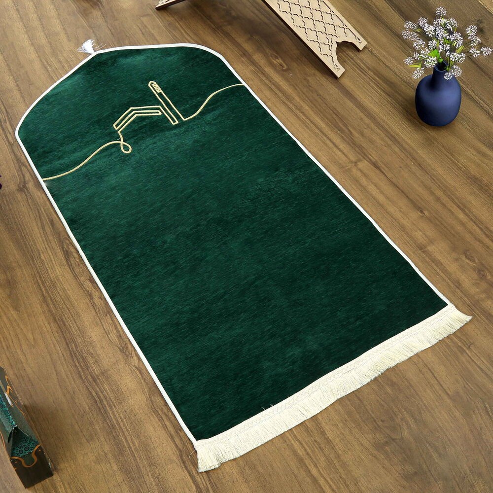 El Kuba Lüks Astarlı Biyeli Seccade Yeşil (66X125cm) 565 gr
