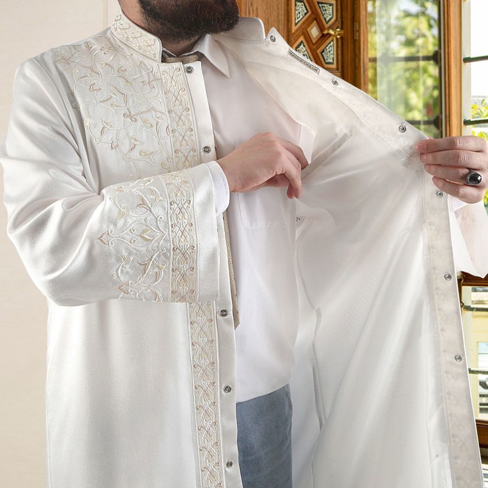Lüks Cabir Açık Krem İmam Cübbesi