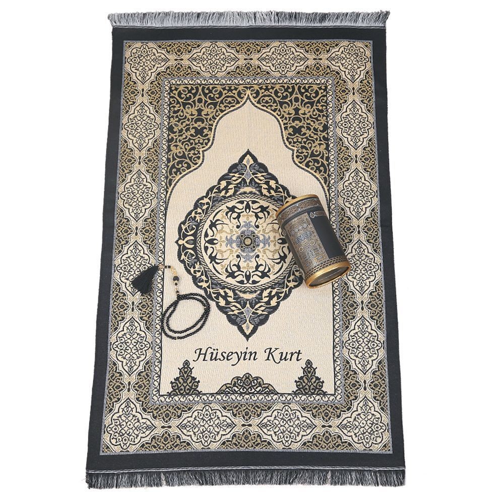 İsminizi Seccadeye Yazıyoruz, Kabe Silindir Kutulu Seccade ( 68*110 cm) İnci Tesbihli Set