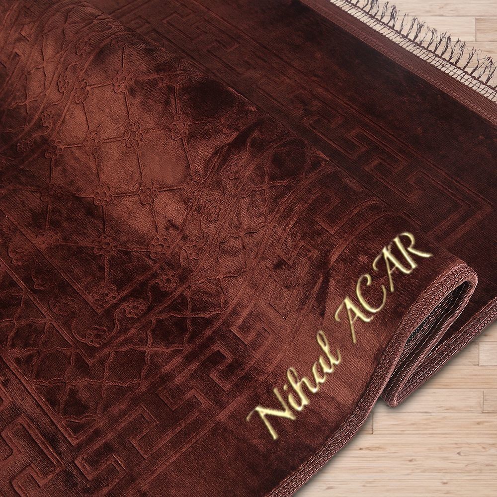 İsminizi Seccadeye Yazıyoruz Soft Yumuşak Kadife Peluş Seccade Kahverengi 80 x 120 cm - 1100 gr