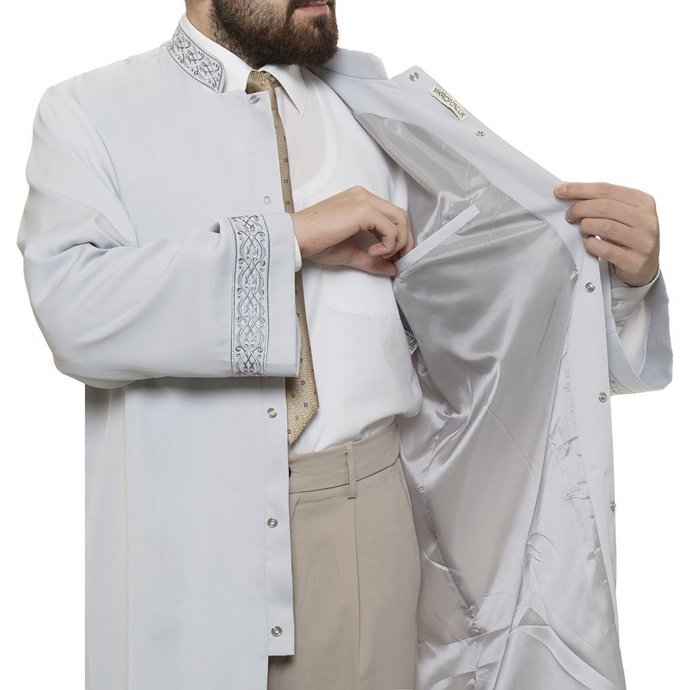 Asım  İmam Cübbesi Gri Kol ve Yaka Nakışlı Model