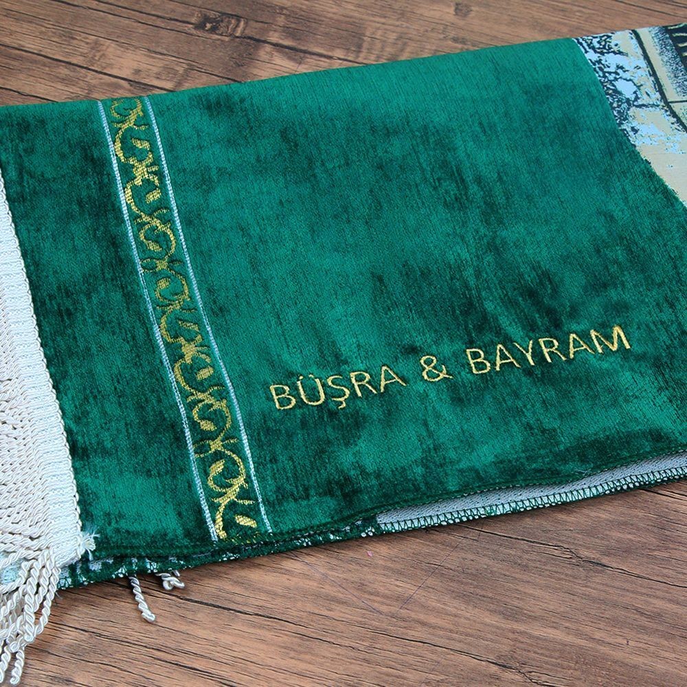 Makam-ı İbrahim Lüks Şönil Seccade Yeşil İsme Özel 70x126 cm-240 gr