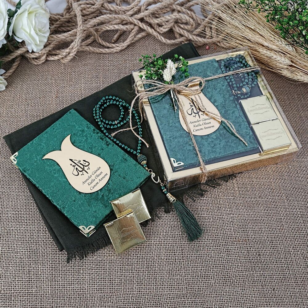 Hediyelik Şal, Yasin Kitabı, Çikolata, İnci Tesbihli Set-Yeşil