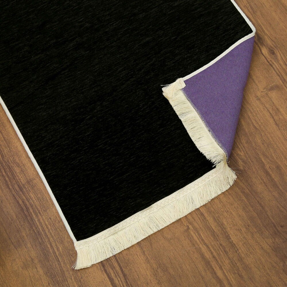 Mahya Desenli Lüks Astarlı Biyeli Şönil Seccade Siyah (66X125cm) 565 gr