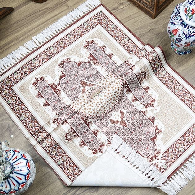 Çeyizlik İpek Burgu Seccade Krem 70x120 cm - 510 gr