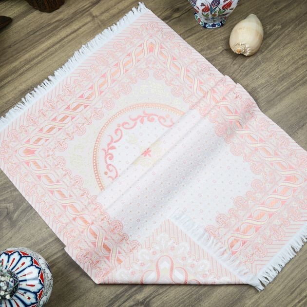 İpek Saten Osmanlı Desenli Seccade Pembe 67x120 cm - 230 gr