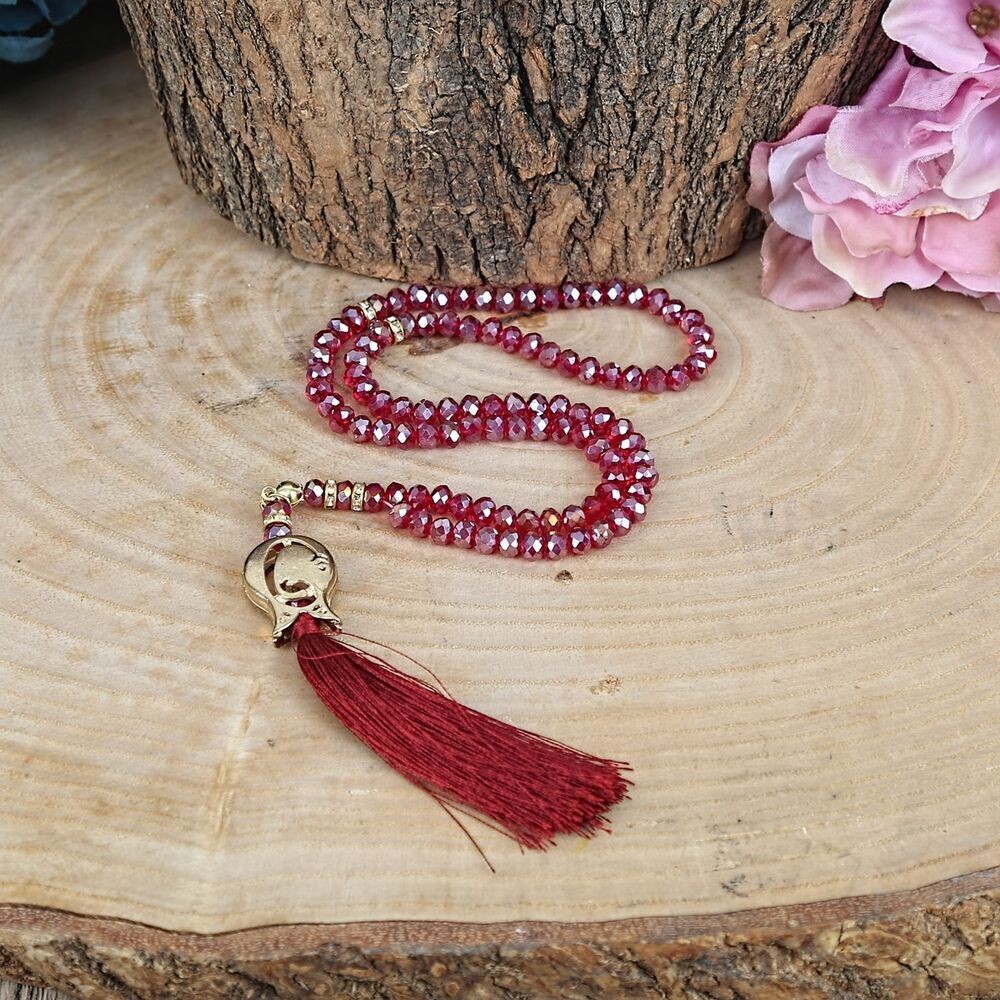 Kristal Tesbih Püsküllü 6 mm Bordo