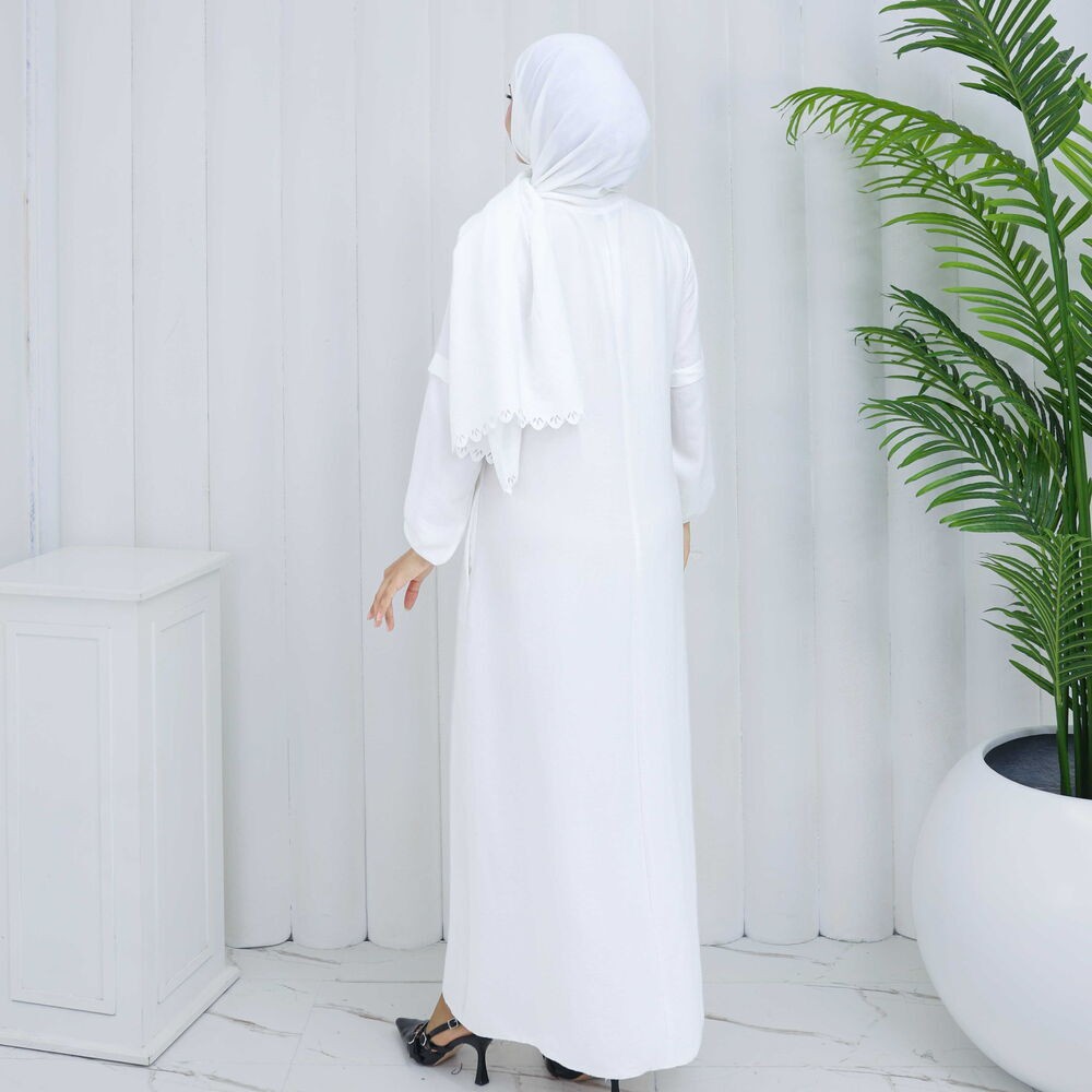 Bayan Şallı Namaz Elbisesi Beyaz