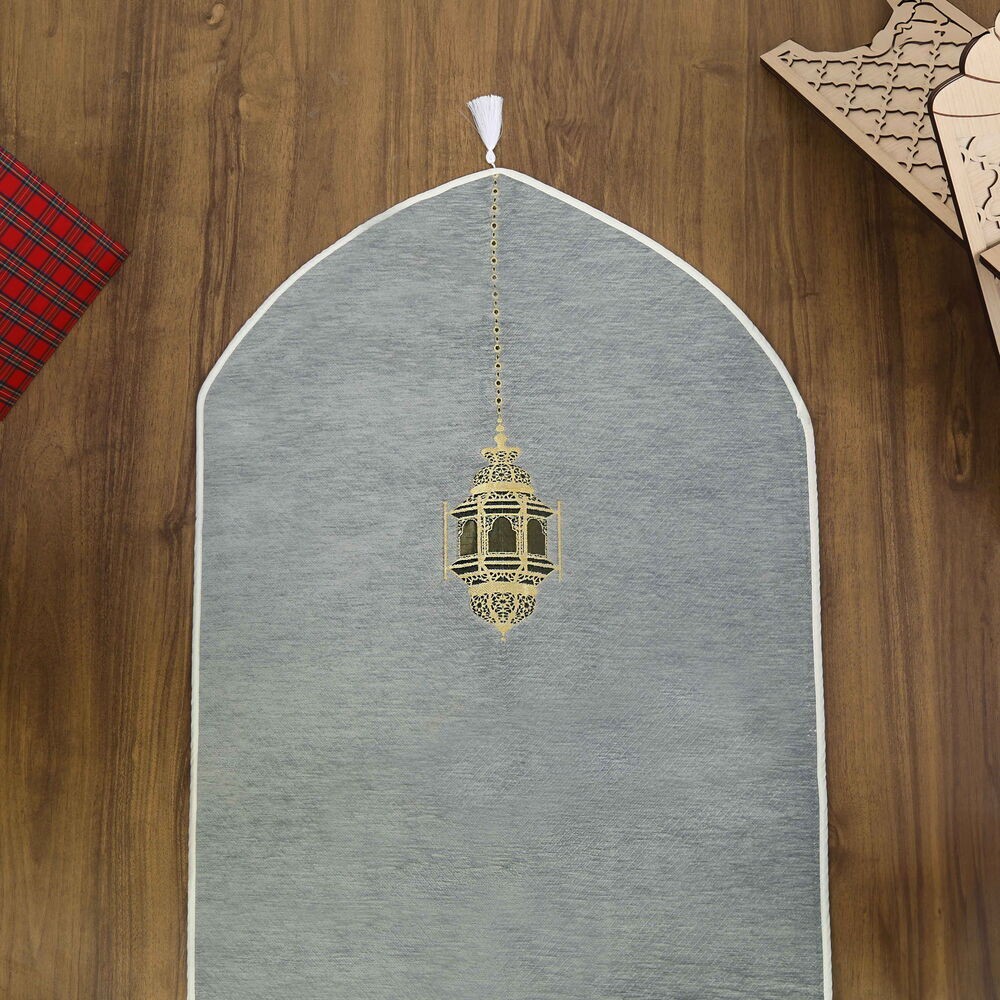 Mahya Desenli Lüks Astarlı Biyeli Şönil Seccade Gri (66X125cm) 565 gr