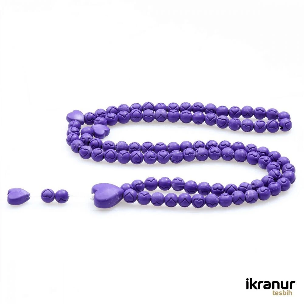 Kokulu Tesbih Kalp İşlemeli Mor - Kutusuz