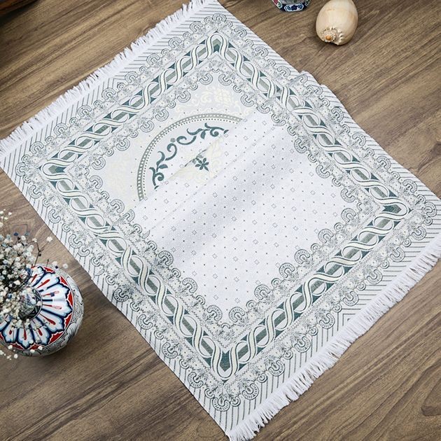 İpek Saten Osmanlı Desenli Seccade Koyu Yeşil 67x120 cm - 230 gr