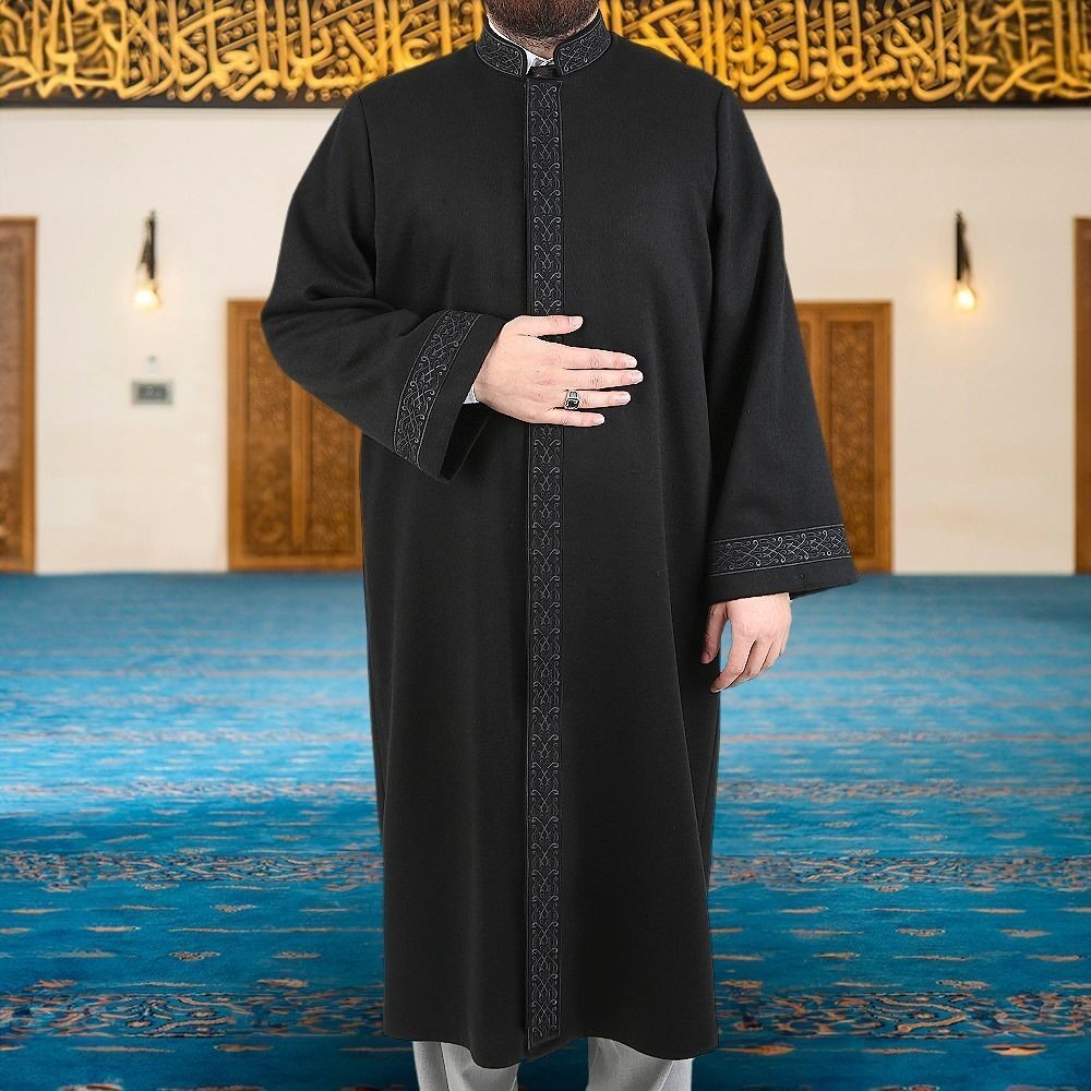 Kışlık Kaşe İmam Cübbesi Hüdhüd Siyah