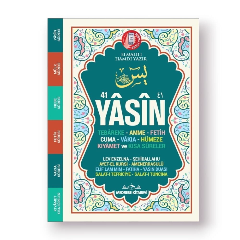 Çanta Boy 41 Yasin Kitabı Karton Kapak, Bilgisayar Hatlı ,Elmalılı Hamdi Yazır mealli 128 Sayfa, 12*16 cm ,Sesli Yasin-Mavi