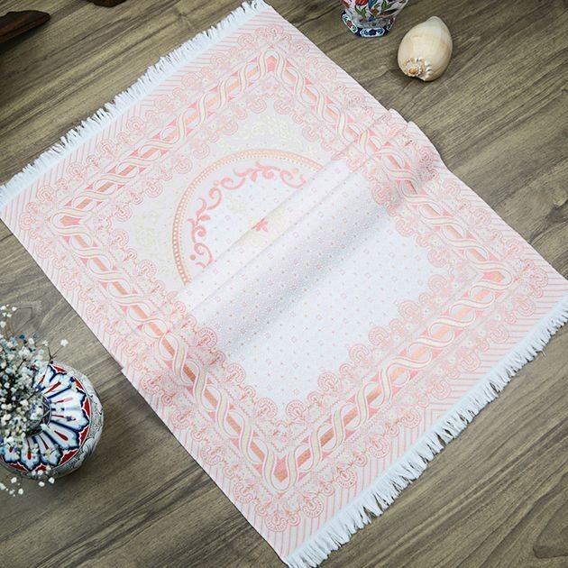 İpek Saten Osmanlı Desenli Seccade Pembe 67x120 cm - 230 gr