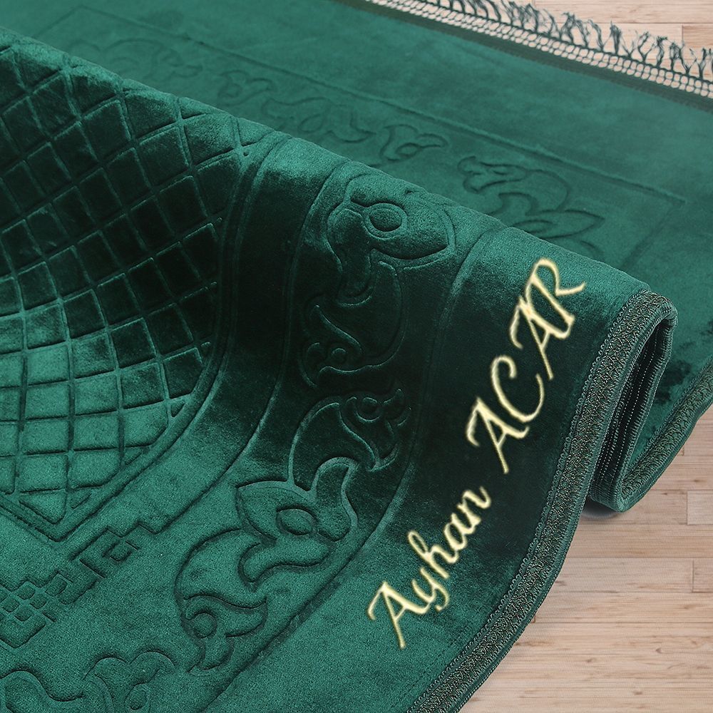 İsminizi Seccadeye Yazıyoruz Soft Yumuşak Kadife Peluş Seccade Yeşil 80 x 120 cm - 1100 gr