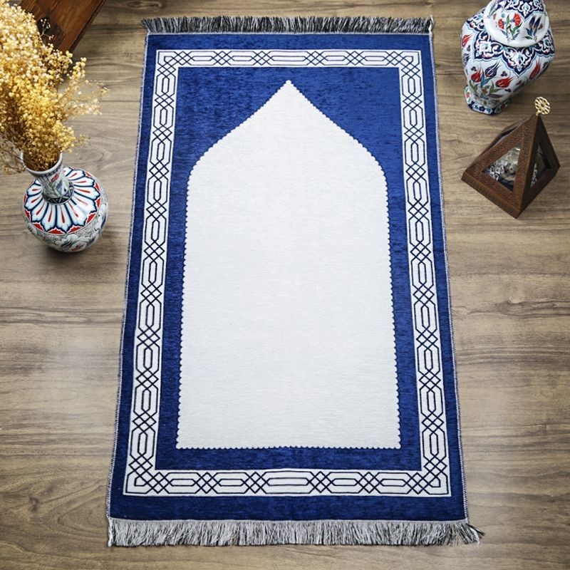 Hediyelik Çift Taraf Seccade Lacivert Krem 70x130 cm - 450 gr